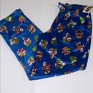 NWT Super Mario Brothers I Christmas Minky Fleece Sleep Pajama Pants Blue Mens L